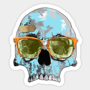 Turquoise skull with plaster bandage and broken sun glasses Sticker